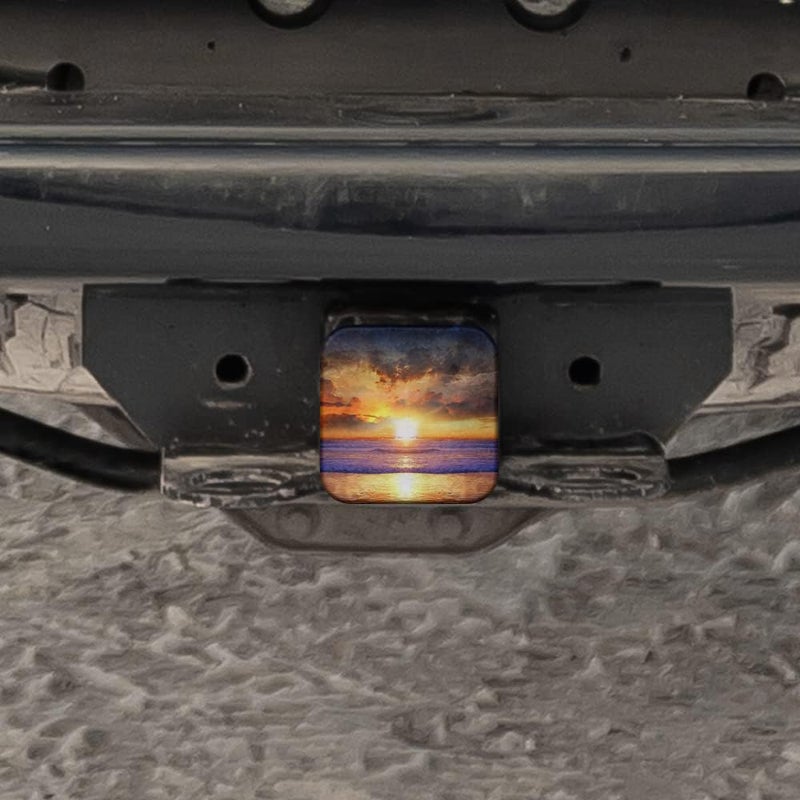 Swono Sunset Oversea Trailer Hitch Cover Plug Tropical Ocean Beach Sunlight Reflect Sea Water Hitch Protector Cover, 2" Inch Tow Rear Hitch Tube Cover Plug Cap for Pickup Trucks Cars SUVs - Image 5